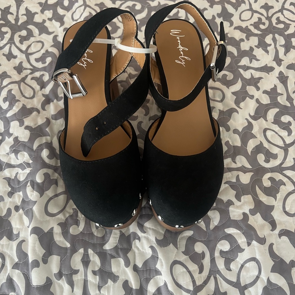 Black Shimmering Ankle Strap Sandals